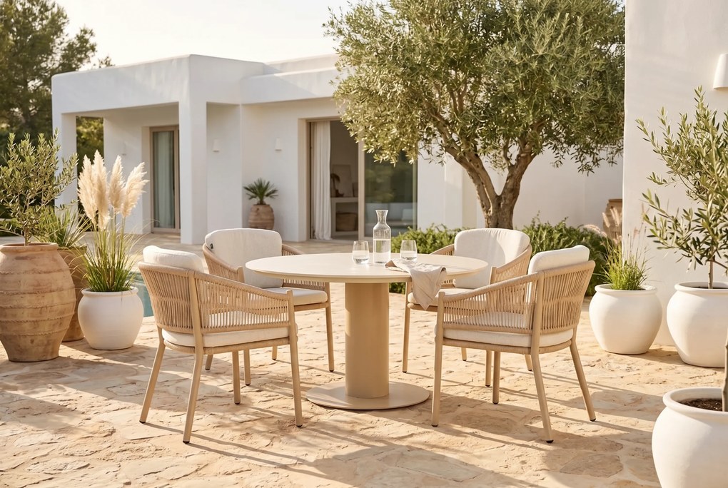 Tuinset Ronde Tuintafel 4 personen 120 cm Rope Taupe  Hartman Altea/Girona