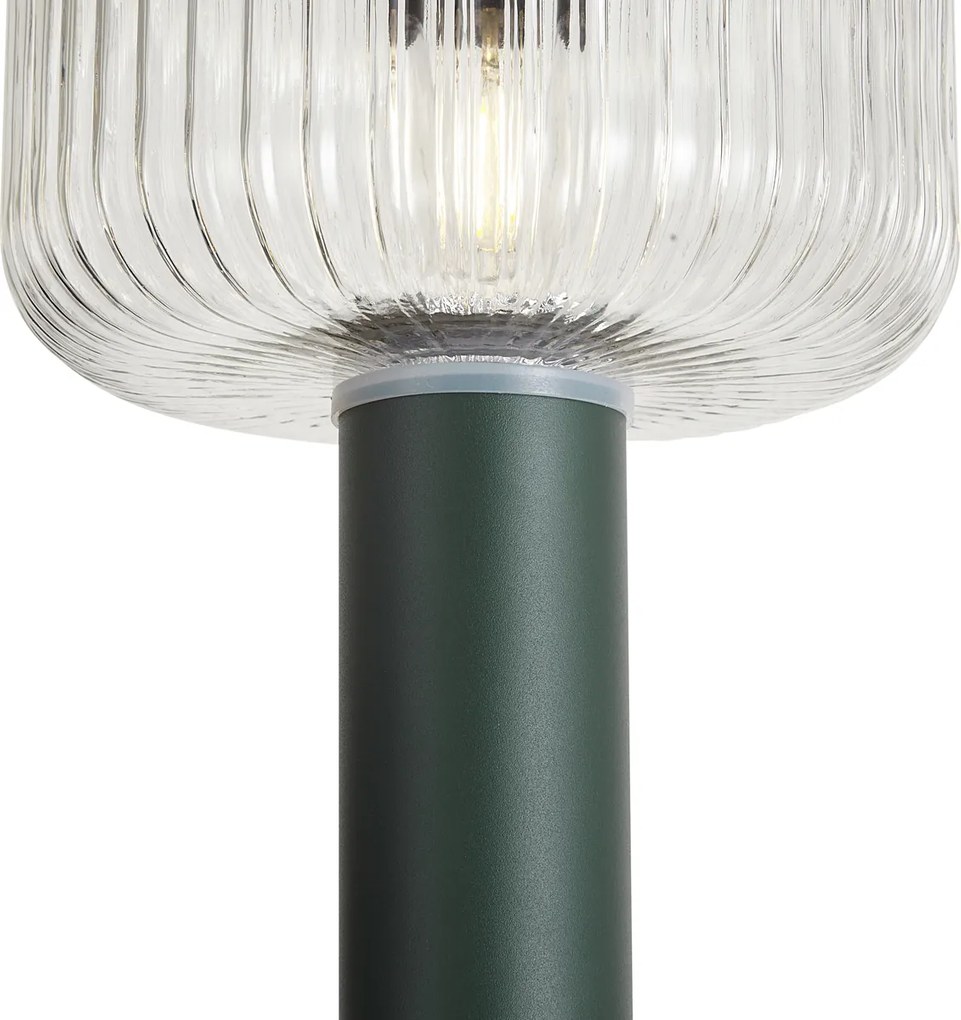 Modern buiten paaltje groen met ribbelglas incl. LED solar IP65 - Ribble Mushroom