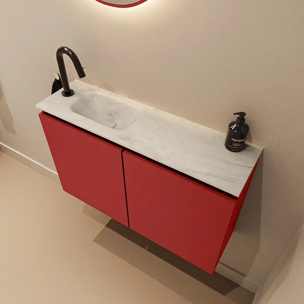 Mondiaz Ture DLux toiletmeubel 80cm fire met wastafel opalo links met kraangat