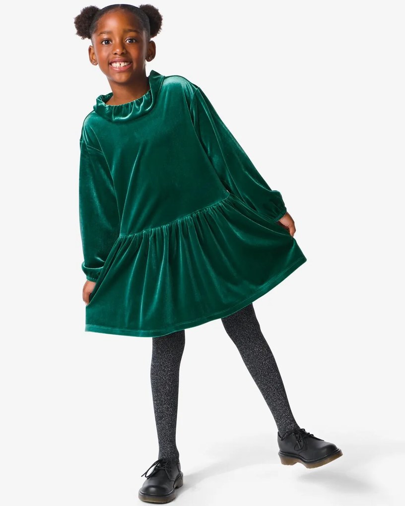 HEMA Kinderjurk Velours Groen (groen)