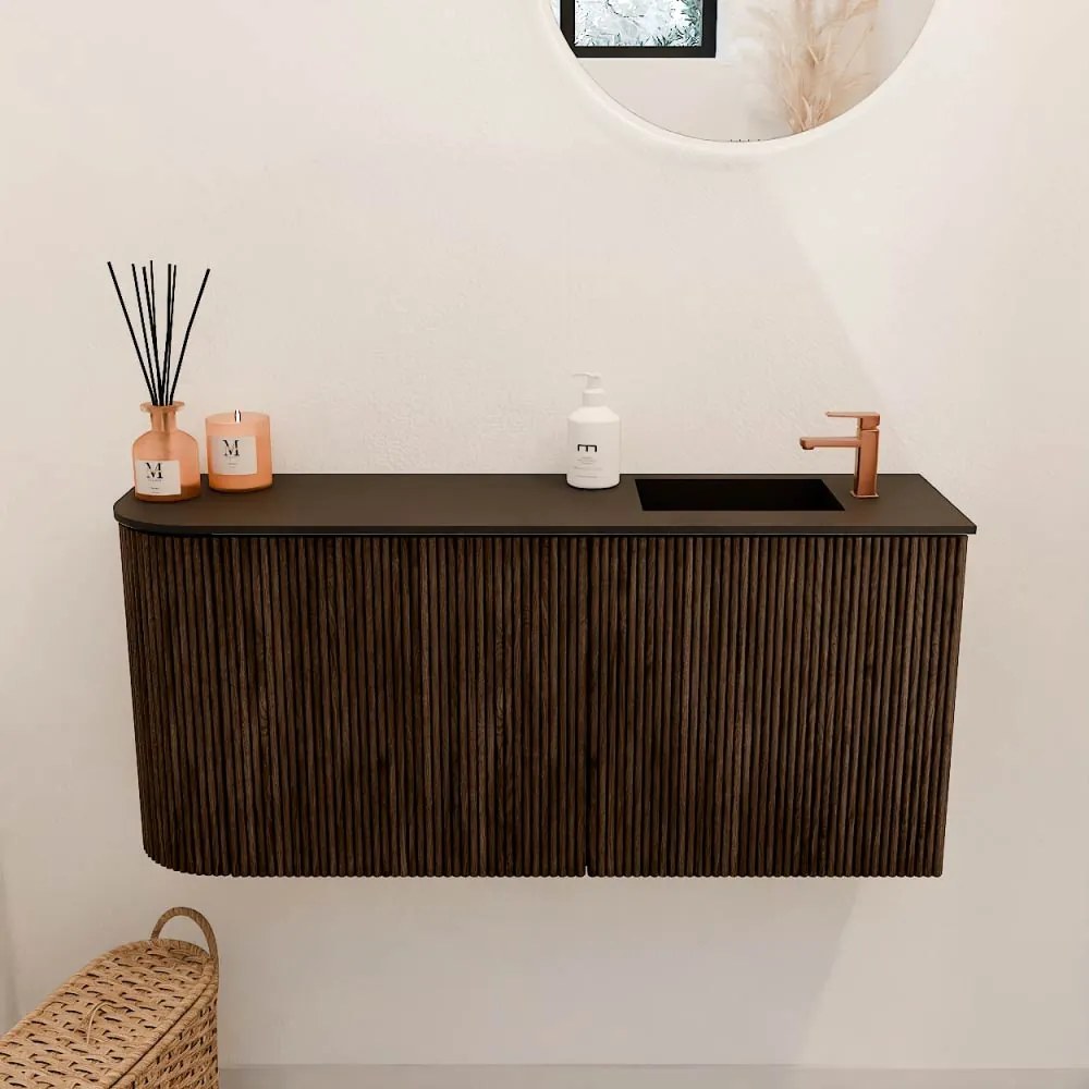 Mondiaz Joya 90cm toiletmeubel ronding links walnut met wastafel faye rechts 1 kraangat urban