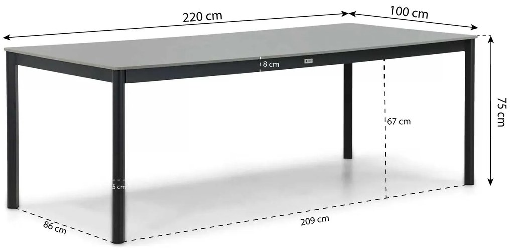 Dining Tuintafel rechthoekig 220 x 100 cm Aluminium Grijs Como