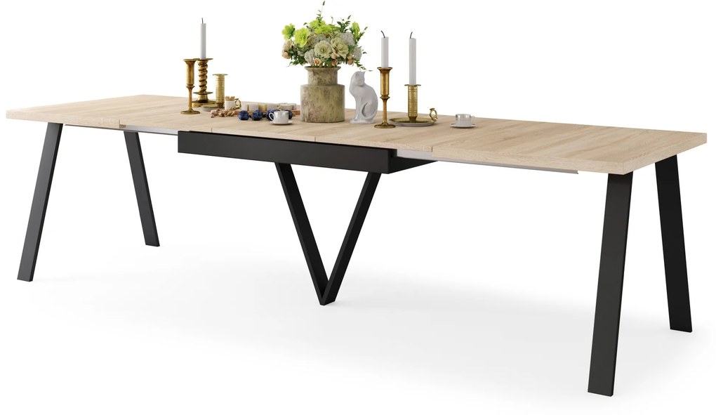 AVERY Sonoma eik/onderkant zwart - LOFT/INDUSTRIËLE TAFEL VOOR WOONKAMER / EETKAMER UITKLAPBAAR TOT 290 cm!