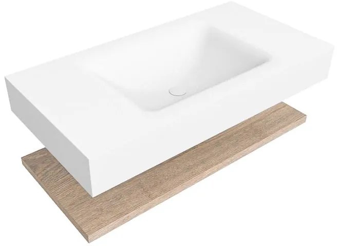 Zaro Alan badmeubel 90cm met planchet washed oak en vrijhangende wastafel cloud midden zonder kraangat talc