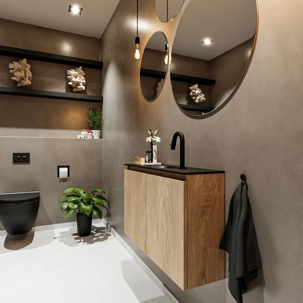 Mondiaz Ture 80cm toiletmeubel washed oak met wastafel urban midden 1 kraangat