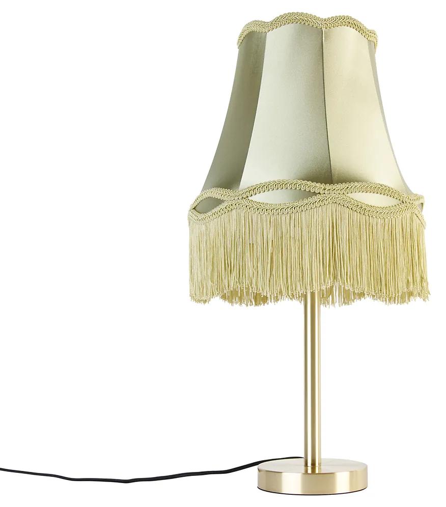 Stoffen Klassieke tafellamp messing met granny kap groen 30 cm - Simplo Klassiek / Antiek E27 rond Binnenverlichting Lamp