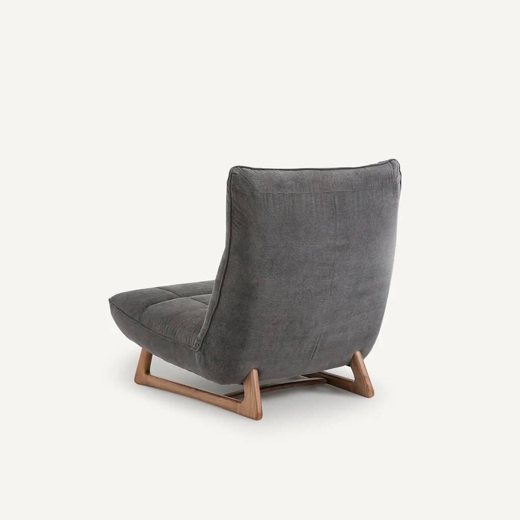 Fauteuil notenhout en geribd fluwelen stof, Lafar