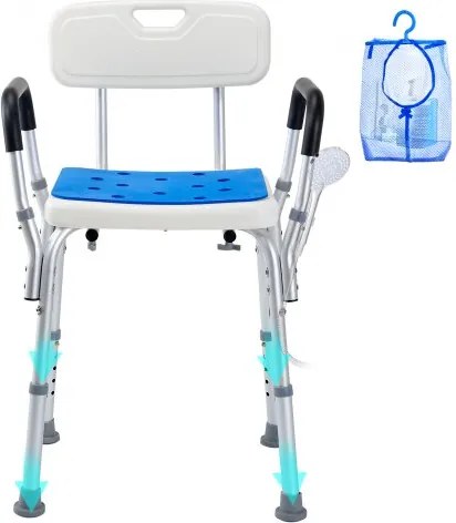 VEVOR Douchestoel Douchestoel Draagvermogen 181,4 kg, Douchekruk met armleuningen en rugleuning, Douchestoel voor binnendouche, In hoogte verstelbare badstoel voor ouderen en gehandicapten