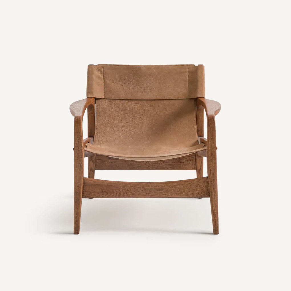 Fauteuil in massief eik en leer, Alberto