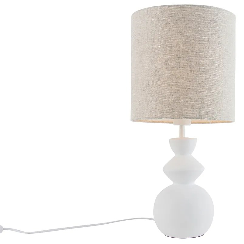 Design tafellamp wit stoffen kap lichtgrijs 25 cm - Alisia Design E27 rond Binnenverlichting Lamp