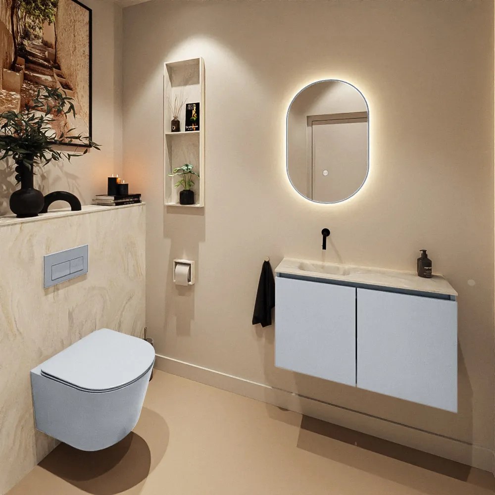 Mondiaz Ture DLux toiletmeubel 80cm clay met wastafel ostra links zonder kraangat