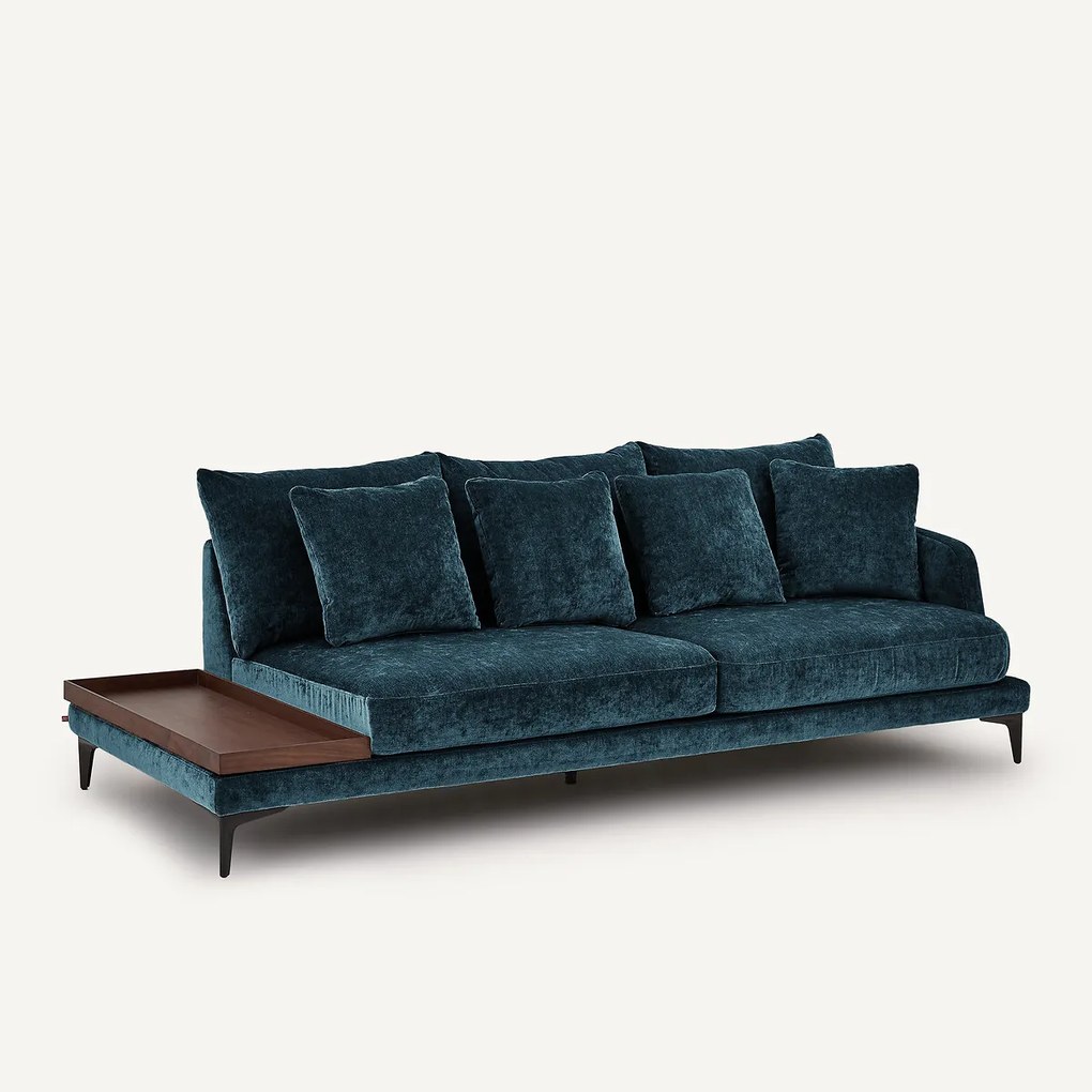 Halve bank met tafelblad, van gemengd fluweel, MODERNISTE