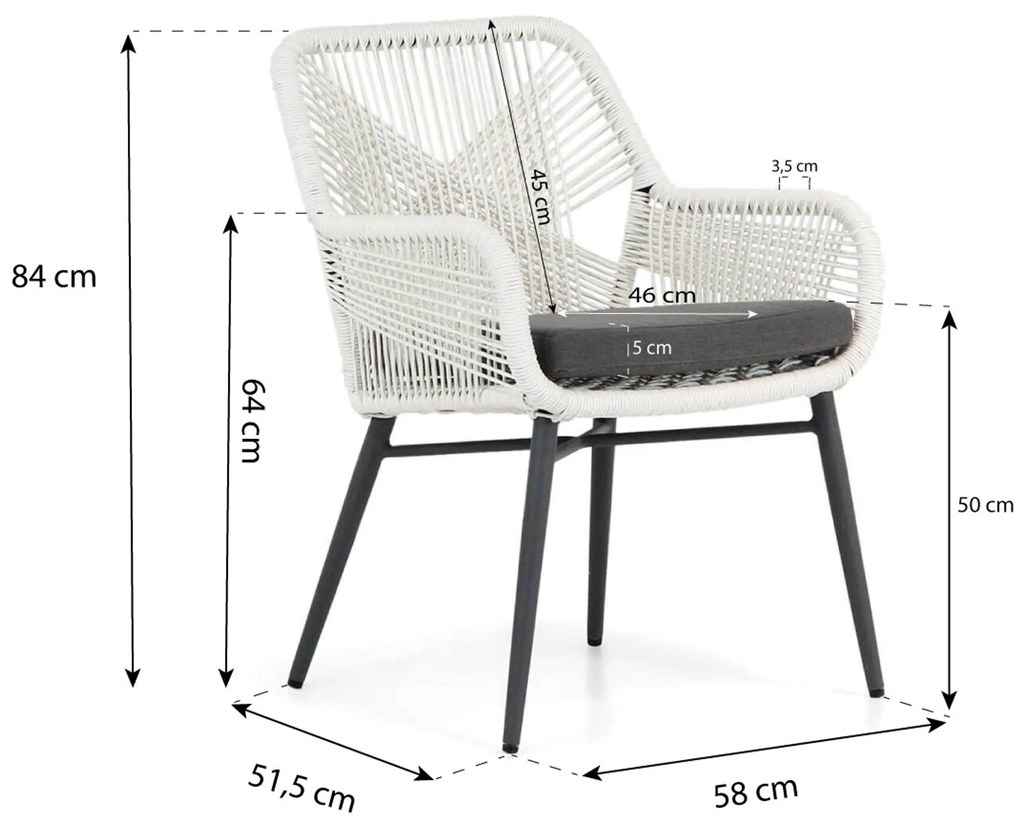 Tuinset 4 personen 170 cm Rope Wit Lifestyle Garden Furniture Advance/Valencia