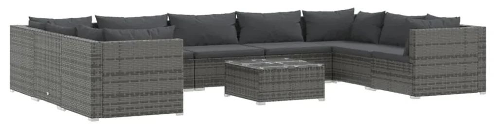 vidaXL 10-delige Loungeset met kussens poly rattan grijs
