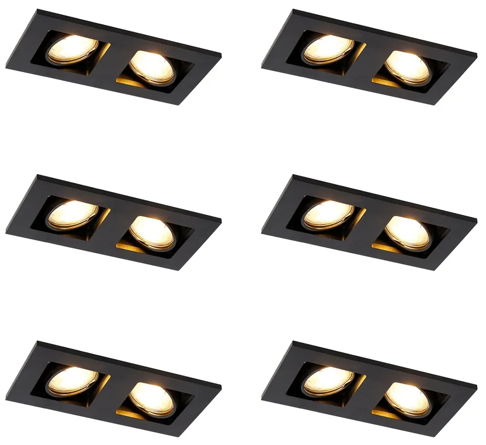 Set van 6 Inbouwspot zwart rechthoekig 2-lichts - Qure GU10 Binnenverlichting Lamp