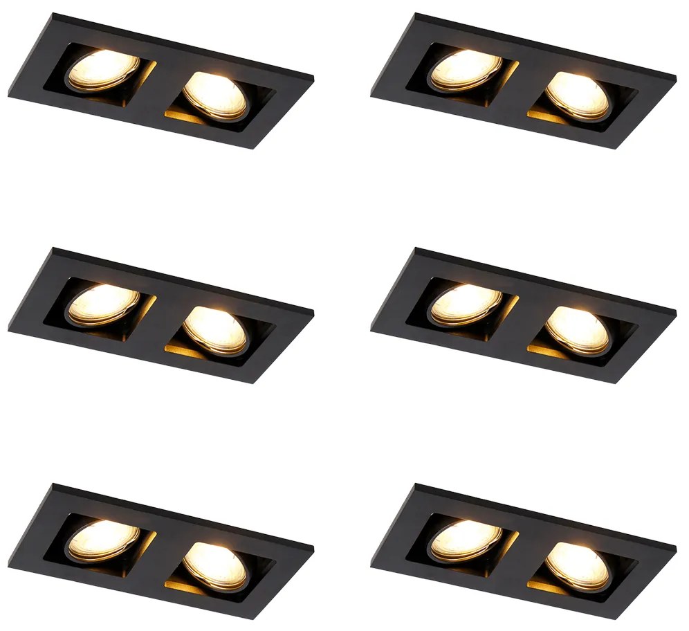 Set van 6 Inbouwspot zwart rechthoekig 2-lichts - Qure
