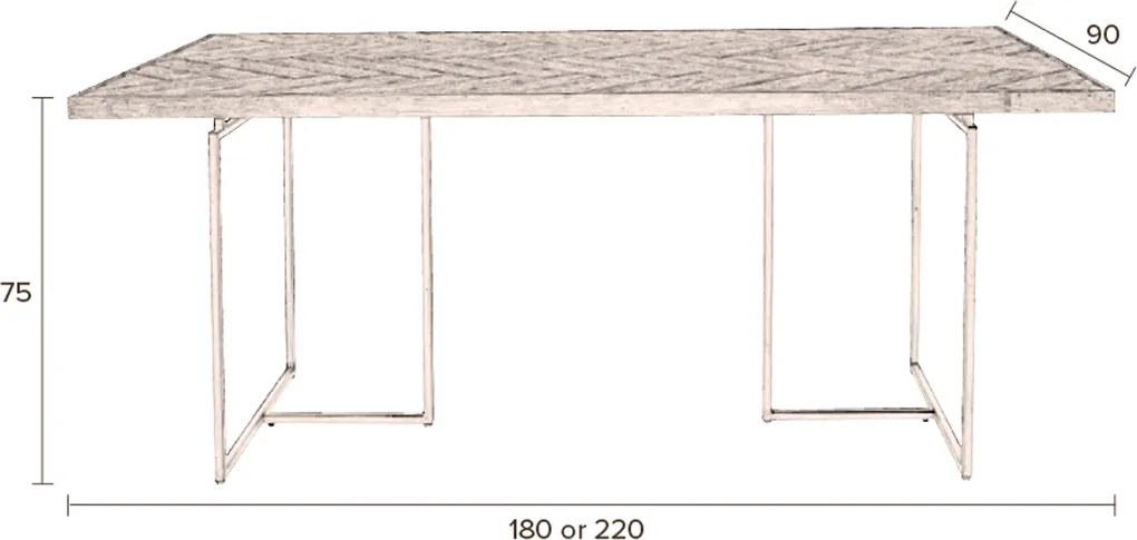 Eettafel Visgraat Donker Hout 220 X 90 Cm - 220 X 90cm.