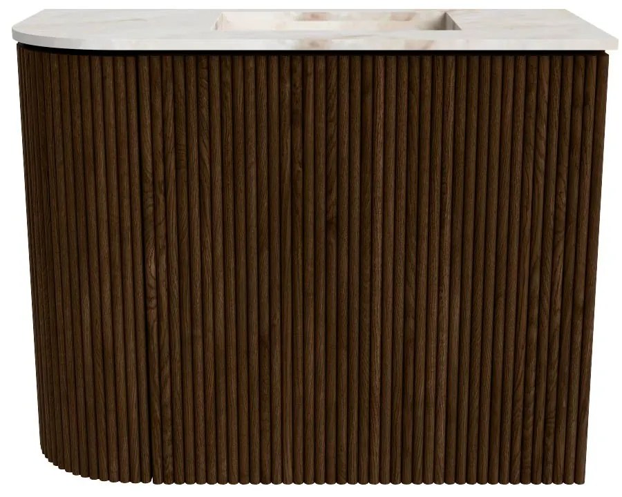 Mondiaz Joya DLux 50cm toiletmeubel ronding links walnut met wastafel faye rechts 1 kraangat frappe