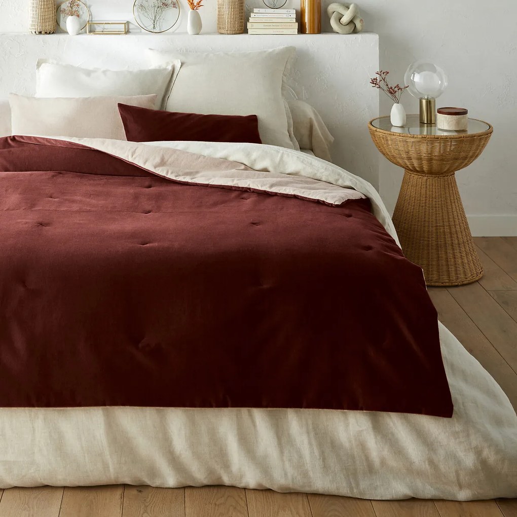 Gematelasseerd dekbed in effen fluwelen katoenen linnen, Velvet
