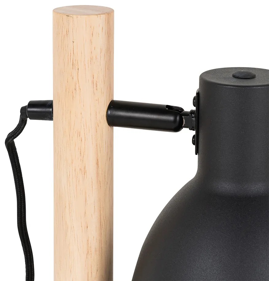 Landelijke tafellamp zwart met hout - Flint Landelijk E27 Binnenverlichting Lamp