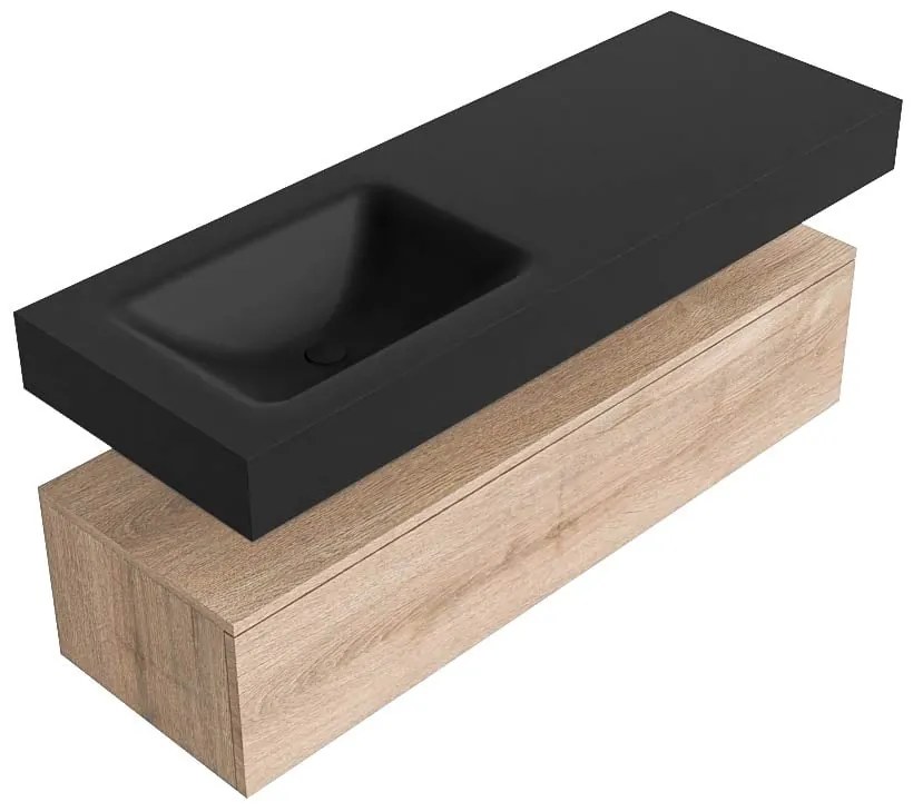Zaro Alan badmeubel 130cm washed oak 1 lade met vrijhangende wastafel cloud links 1 kraangat urban