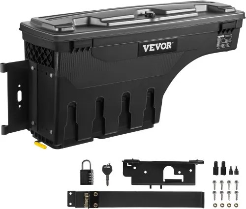 VEVOR opbergbox voor laadbak, afsluitbaar deksel, waterdichte ABS wielkast gereedschapskist 6,6 gal / 20 l met wachtwoordslot, compatibel met Dodge Ram 1500 2019-2021, bestuurderszijde, zwart