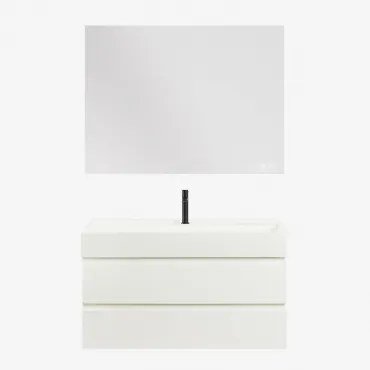 Ona Zwevend Badkamermeubelset Van Hout En Essenfineer Met Geïntegreerde Wastafel Wit & Rectangular Led And Antifog 120x90 Cm Riben & Mat - Sklum