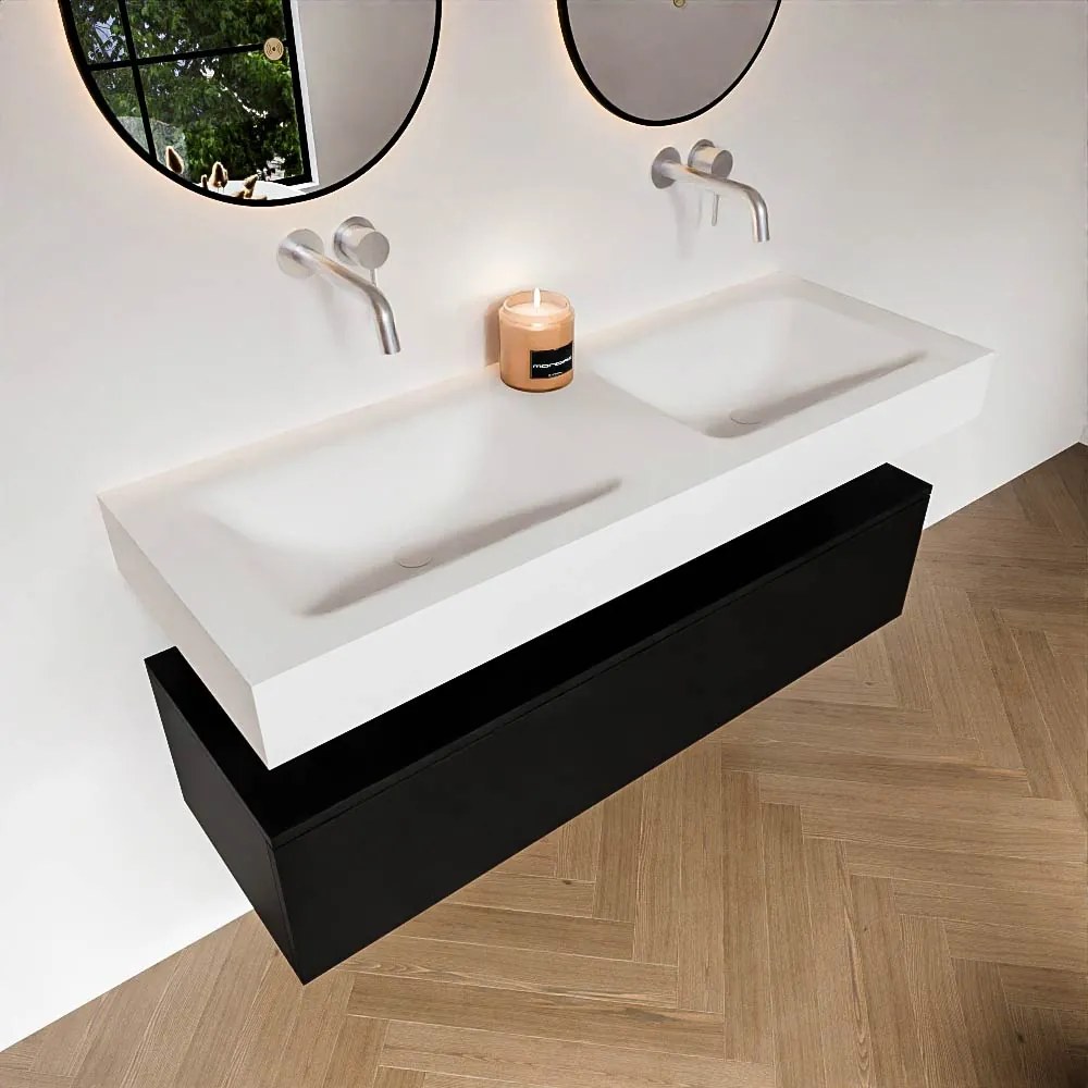 Zaro Alan badmeubel 130cm urban 1 lade met vrijhangende wastafel cloud dubbel zonder kraangat talc