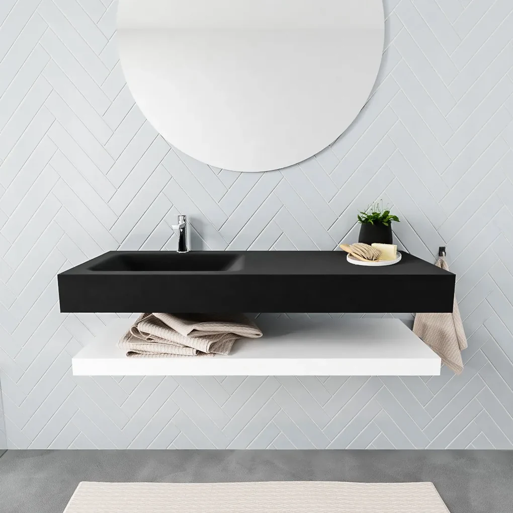 Zaro ALAN vrijhangende wastafel 120cm met wasbak Enkel links en solid suface planchet in kleur Wit mat 0 lade(s)
