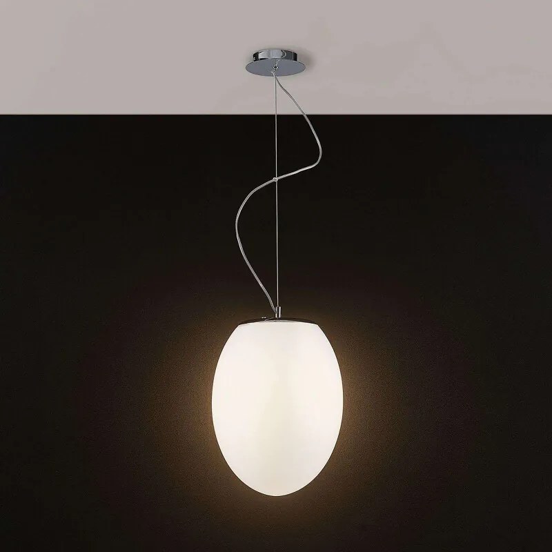 Opalen glazen hanglamp Oulo in eivorm, wit
