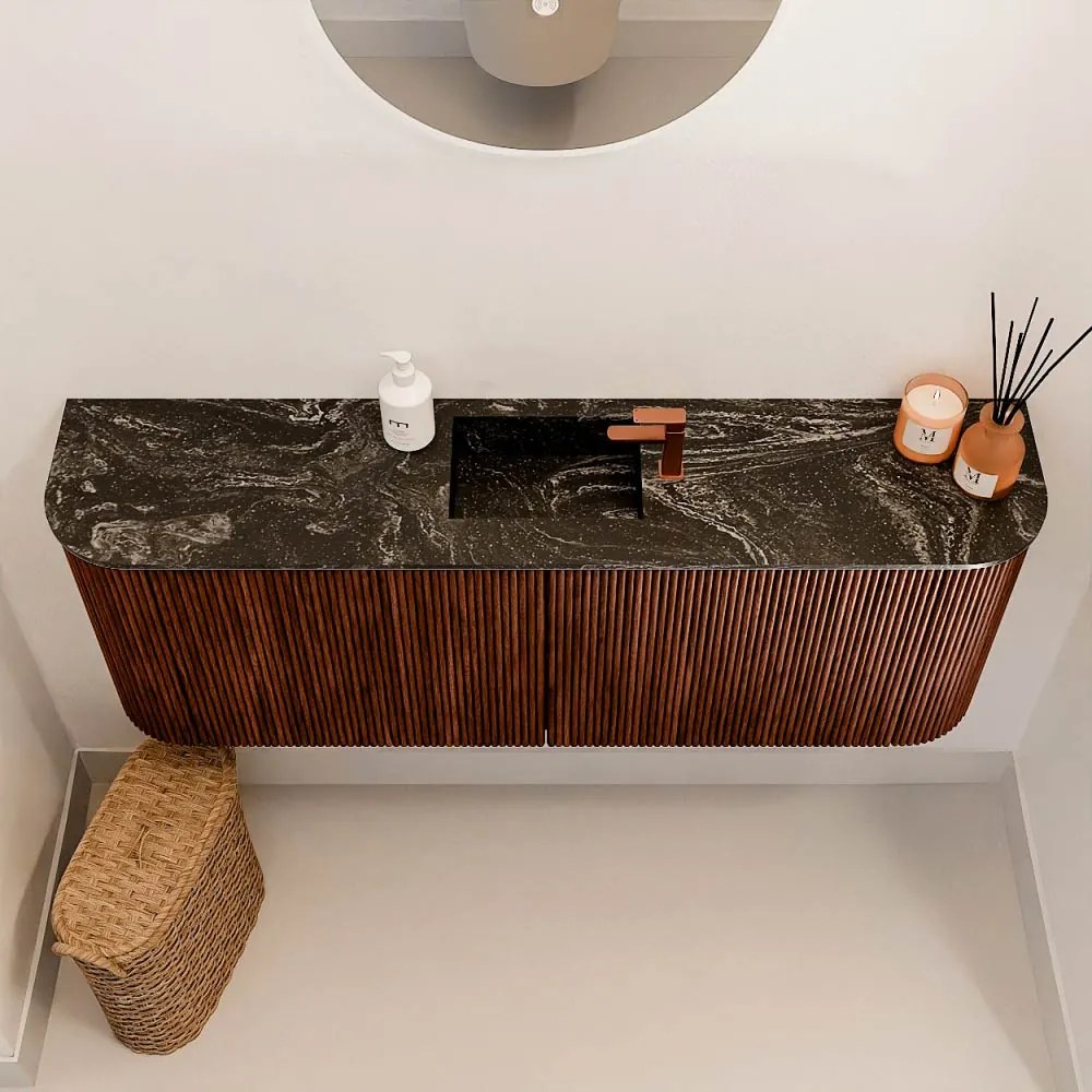 Mondiaz Joya DLux 115cm toiletmeubel ronding links/rechts ruby met wastafel faye midden 1 kraangat lava