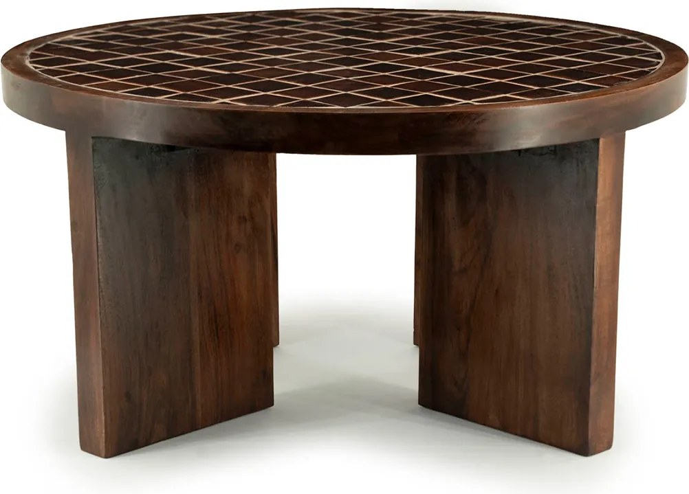 Salontafel Hout Met Tegeltjes - 70 X 70cm.
