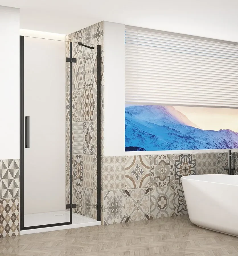 Gelco Trinity douchedeur 90cm rechts met helder glas zwart mat