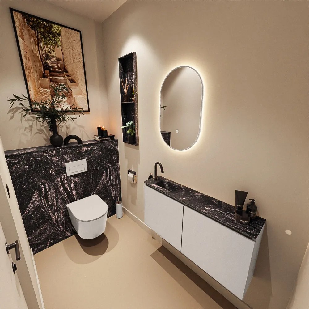 Mondiaz Ture DLux toiletmeubel 100cm linen met wastafel lava links met kraangat