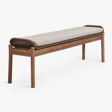 180 Cm Bank Van Acaciahout En Gevlochten Touw Karvia Acacia Bruin & Hazelnootbruin Doek - Sklum