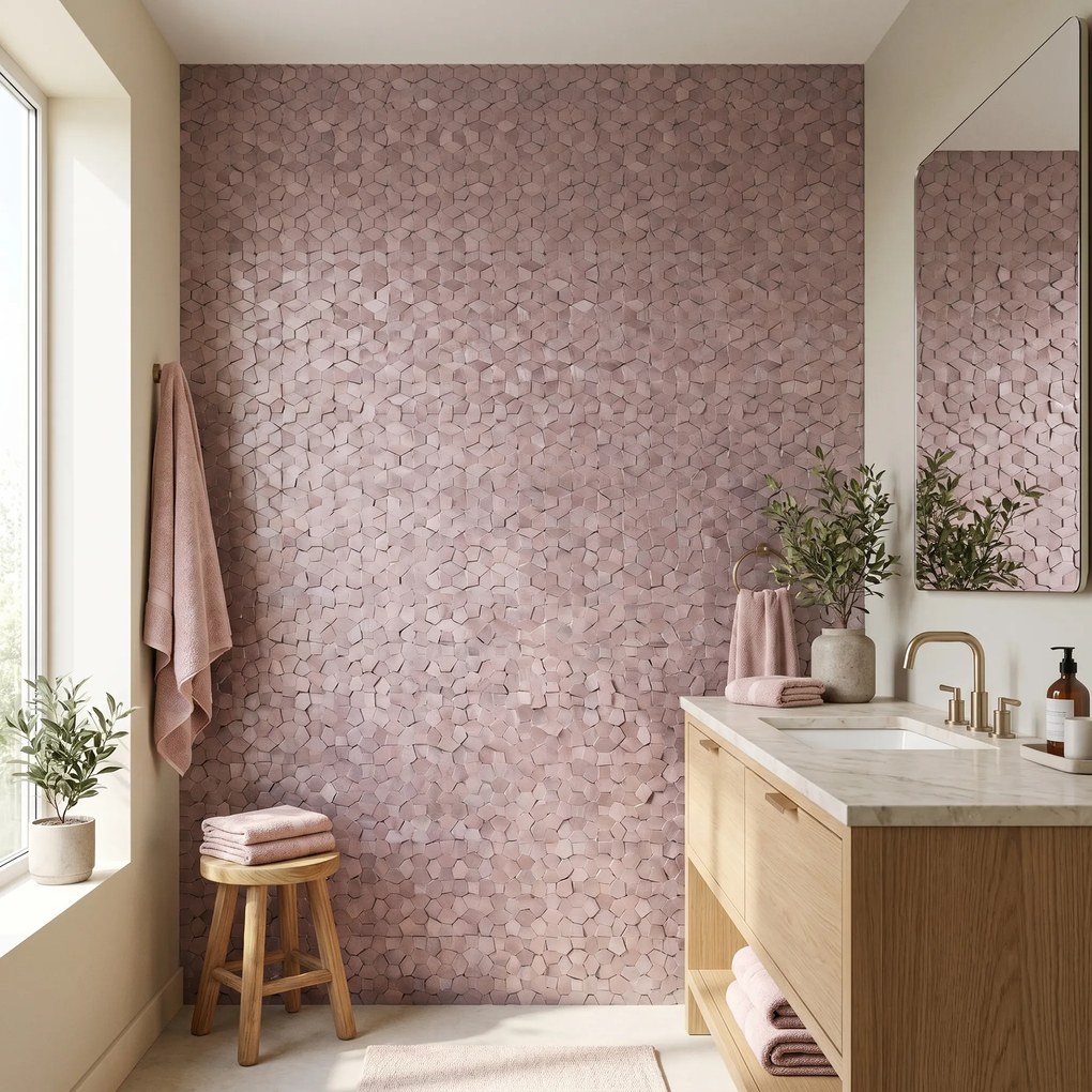 Zelfklevende Mozaïektegels Metaal | Pentagon 3D Roze | 28,2×28,2 cm | Keuken, Bad &amp; WC