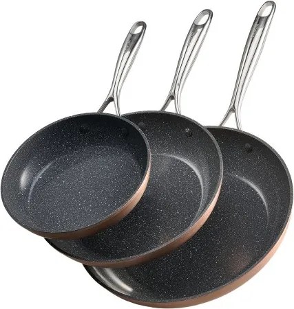 VEVOR Koekenpannenset 3-delig (20 / 27 / 30 cm), Stevige aluminium koekenpannen (antiaanbaklaag), Kookpan Keuken Kookgerei Geschikt voor Gas Elektrisch Inductie Grijs