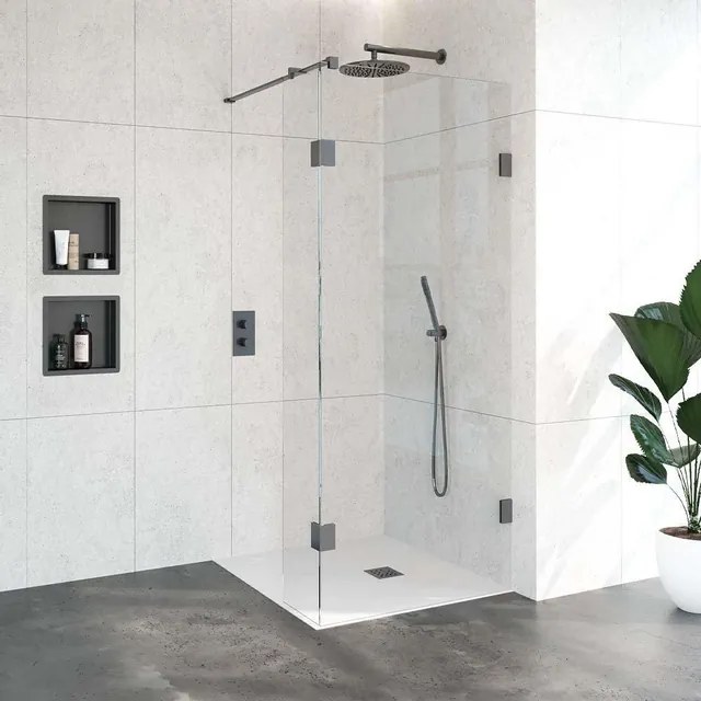 BRAUER Void inloopdouche helder glas 90x200 met 30 zijwand incl. glascoating PVD gunmetal geborsteld GS-VOI2H9030200GM