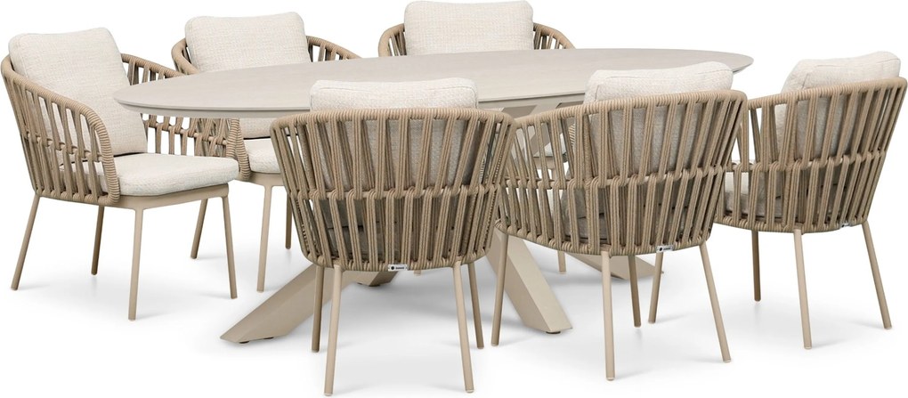 Tuinset 6 personen 240 cm Rope Zand/Beige Coco Elara/Lunea
