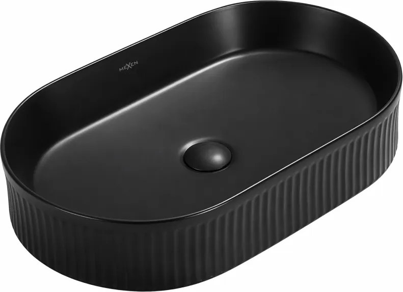 Mexen Grovo opbouw waskom geribbeld 49 x 31 cm, zwart mat - 22304985