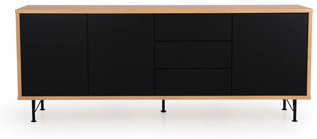 Tenzo Flow Groot Dressoir Mat Zwart Eiken - 206x44x79cm.
