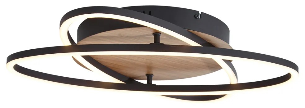 Plafondlamp zwart met walnoot hout incl. LED 3-staps dimbaar 2-lichts - Kane