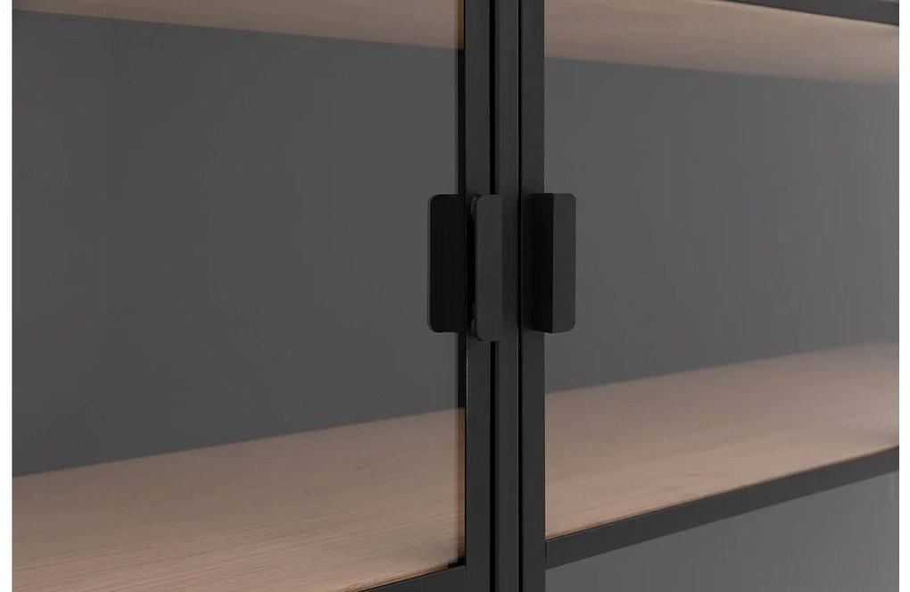 Goossens Buffetkast Metallo, 3 glasdeuren 2 dichte deuren 3 laden, blank eiken, 160 x 200 x 40 cm, urban industrieel