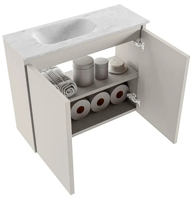 Mondiaz Ture DLux toiletmeubel 60cm linen met wastafel opalo links met kraangat