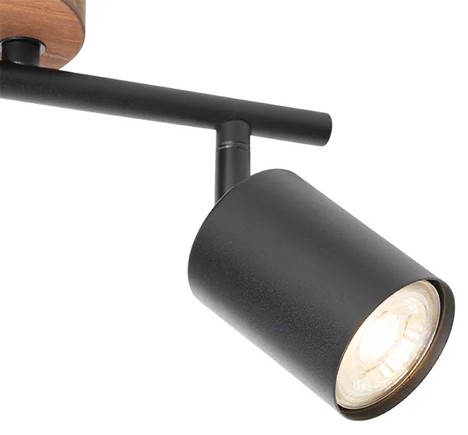 Industriële spot zwart met hout kantelbaar 2-lichts - Jeana