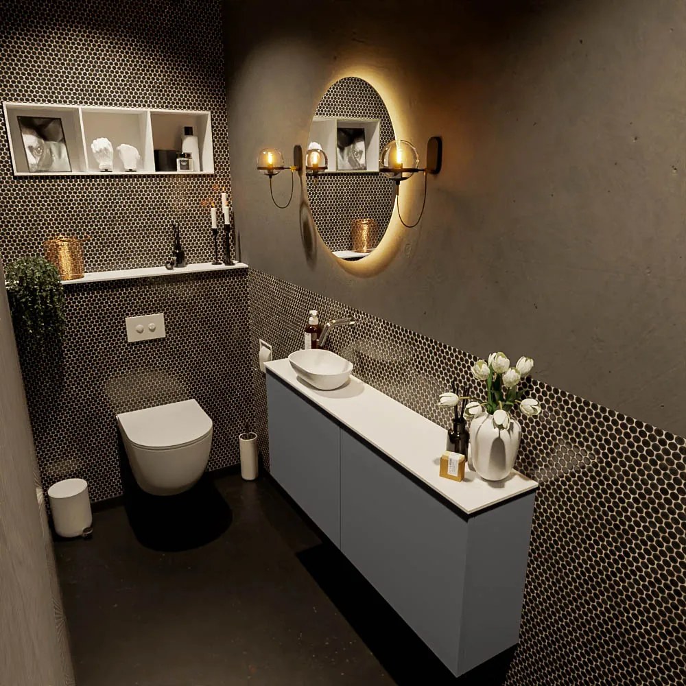 Mondiaz Fowy toiletmeubel 120cm dark grey met witte waskom links zonder kraangat