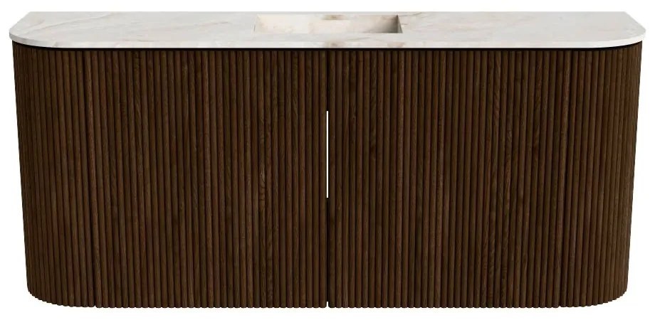 Mondiaz Joya DLux 95cm toiletmeubel ronding links/rechts walnut met wastafel faye midden 1 kraangat frappe