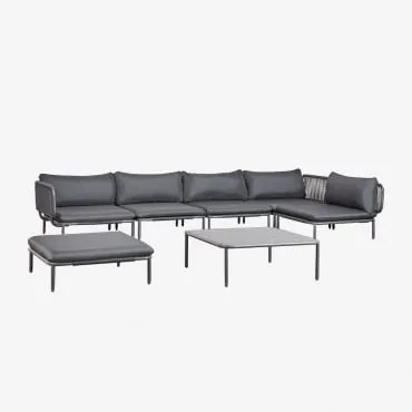 5-delige Modulaire Tuinhoekbank, Poef En Roubly Salontafel Grijs – Grafiet - Sklum