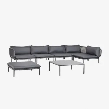 Tuinset Met 5-delige Modulaire Hoekbank, Salontafel En Poef Van Roubly Staal Grijs – Grafiet - Sklum