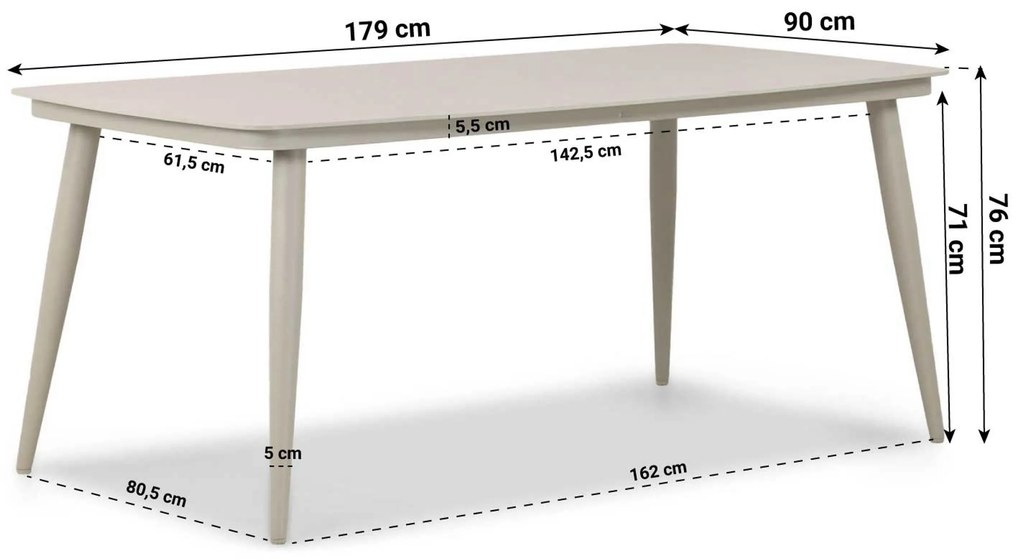 Tuinset 4 personen 180 cm Aluminium/rope Taupe Coco Sevilla/Vienna